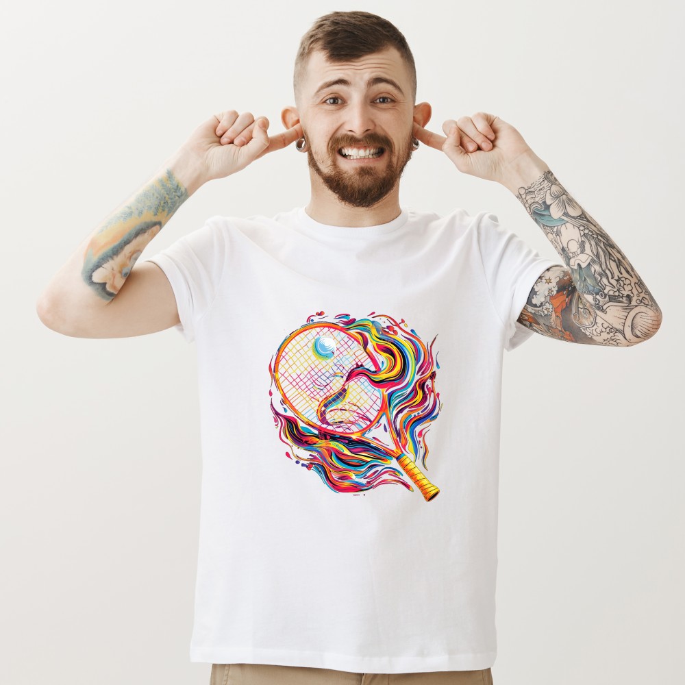 Koszulka z grafiką rakietki i piłki | Sportowy styl ping-pong