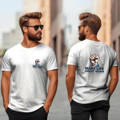 Koszulka z motywem zaciśniętej pięści MAKE LIFE GREAT AGAIN
