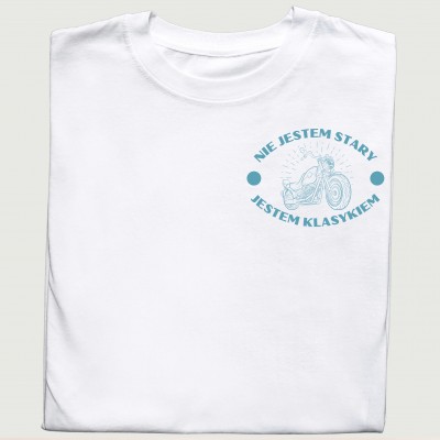 Koszulka z nadrukiem 'Nie Jestem Stary, Jestem Klasykiem' – Dla Miłośników Motocykli