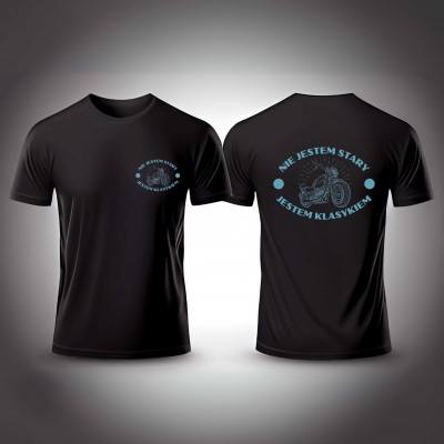 Koszulka z nadrukiem 'Nie Jestem Stary, Jestem Klasykiem' – Dla Miłośników Motocykli