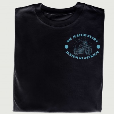 Koszulka z nadrukiem 'Nie Jestem Stary, Jestem Klasykiem' – Dla Miłośników Motocykli