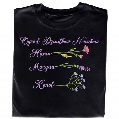 Koszulka z nadrukiem"Ogród Dziadków" z imionami wnuków