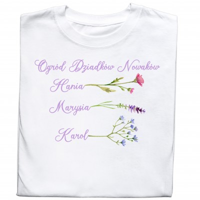 Koszulka z nadrukiem"Ogród Dziadków" z imionami wnuków