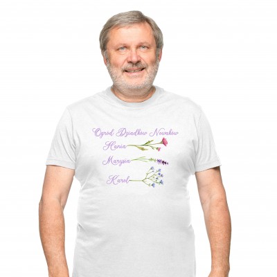 Koszulka z nadrukiem"Ogród Dziadków" z imionami wnuków