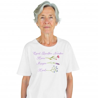 Koszulka z nadrukiem"Ogród Dziadków" z imionami wnuków