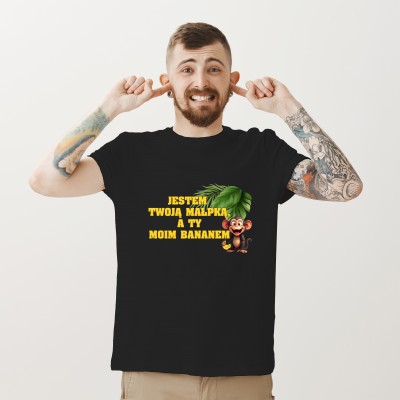 Koszulka ze Śmieszną Grafiką Małpki – „Jestem Twoją Małpką, a Ty Moim Bananem”