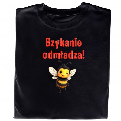 Koszulka ze Śmieszną Grafiką Pszczółki – „Bzykanie Odmładza!”