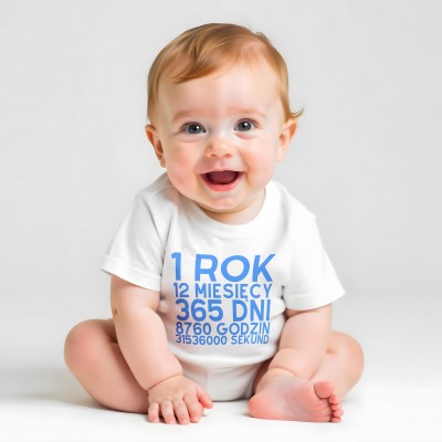 Koszulka na Roczek dla Chłopca – „1 Rok, 12 Miesięcy, 365 Dni, 8760 Godzin