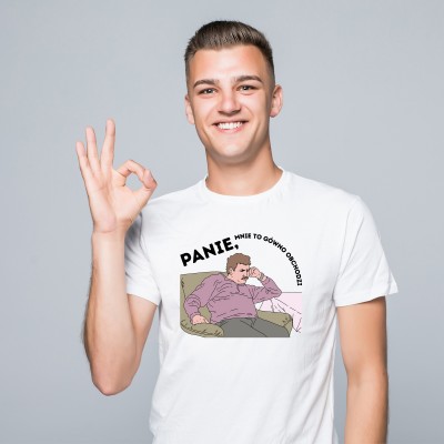 Koszulka z nadrukiem – Śmieszna grafika i napis "PANIE, MNIE TO G***O OBCHODZI"