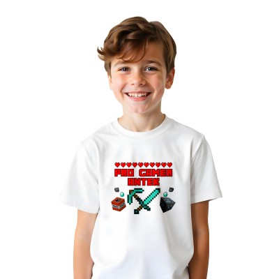 Koszulka z nadrukiem – dla fanów Minecraft z napisem "PRO GAMER"