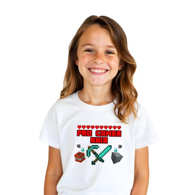 Koszulka z nadrukiem – dla fanów Minecraft z napisem "PRO GAMER"