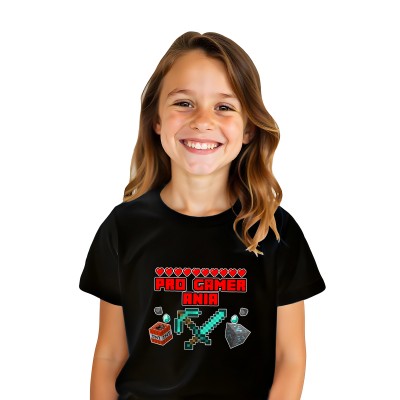 Koszulka z nadrukiem – dla fanów Minecraft z napisem "PRO GAMER"