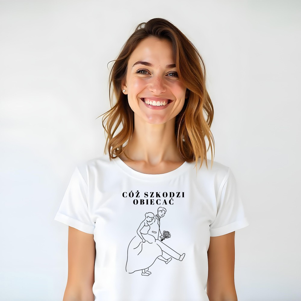 Koszulka z grafiką – Humor na co dzień! „Cóż szkodzi obiecać”