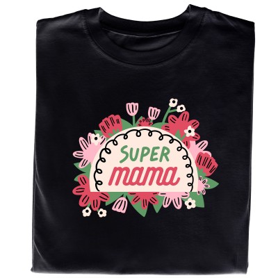 Koszulka z grafiką kwiatów i napisem „Super Mama”