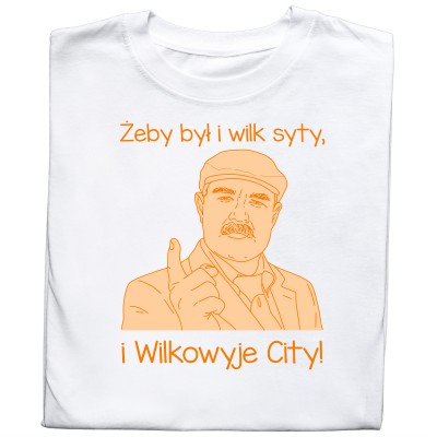 Koszulka z nadrukiem „Żeby był i wilk syty, i Wilkowyje City”