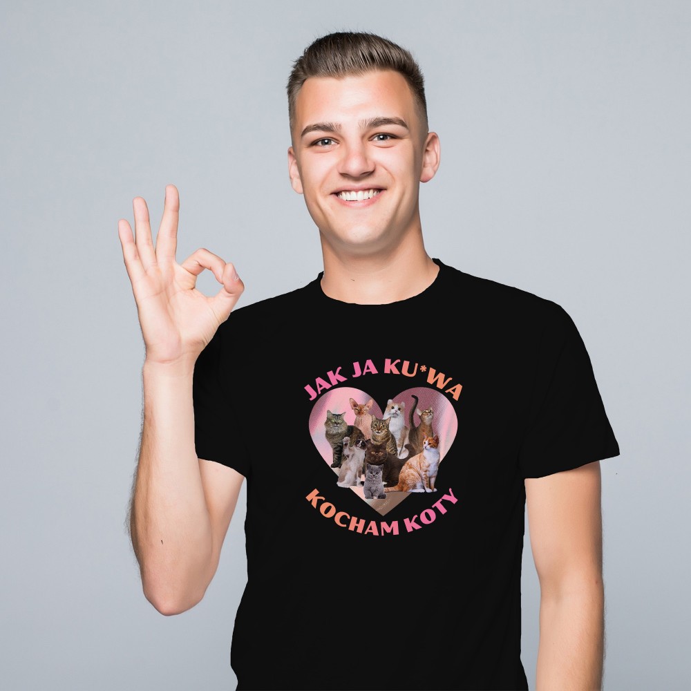 Koszulka  z nadrukiem  „JAK JA KU*RWA KOCHAM KOTY”