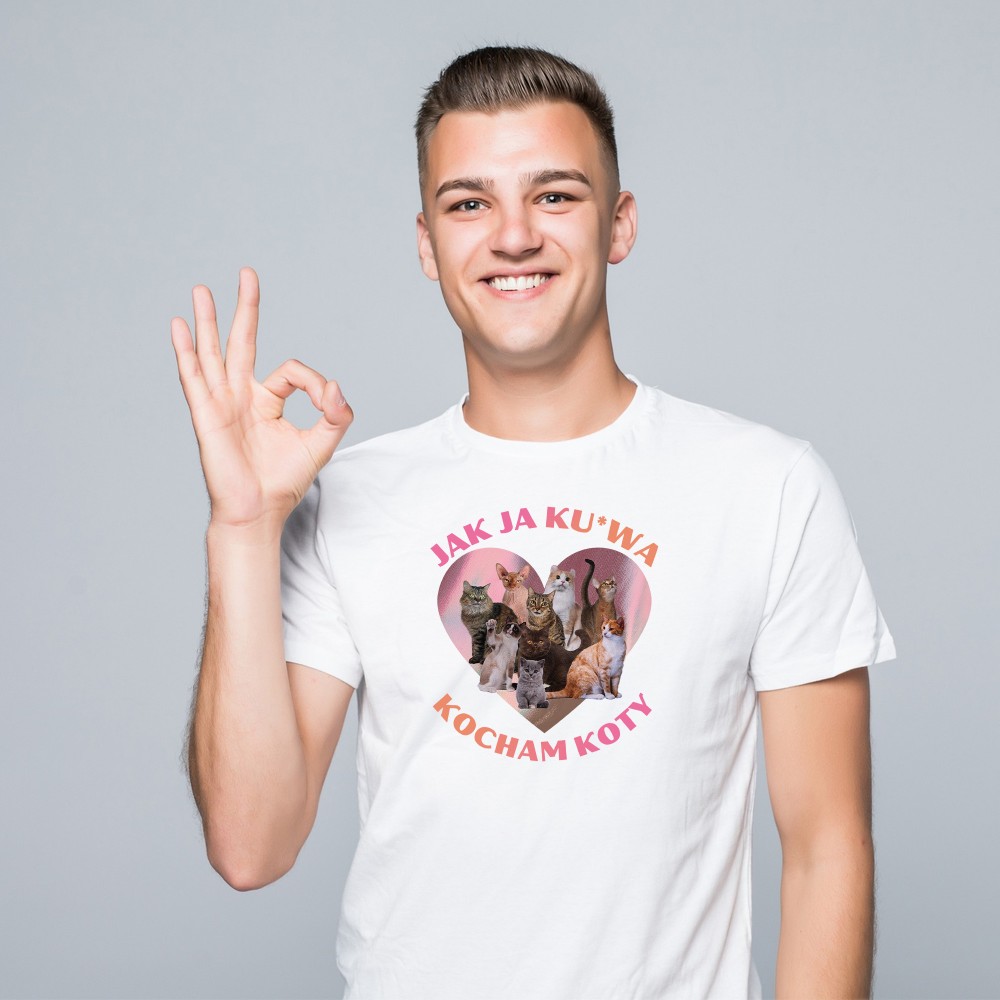 Koszulka  z nadrukiem  „JAK JA KU*RWA KOCHAM KOTY”