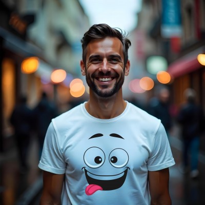 Koszulka z grafiką śmiesznej minki – styl i humor w jednym
