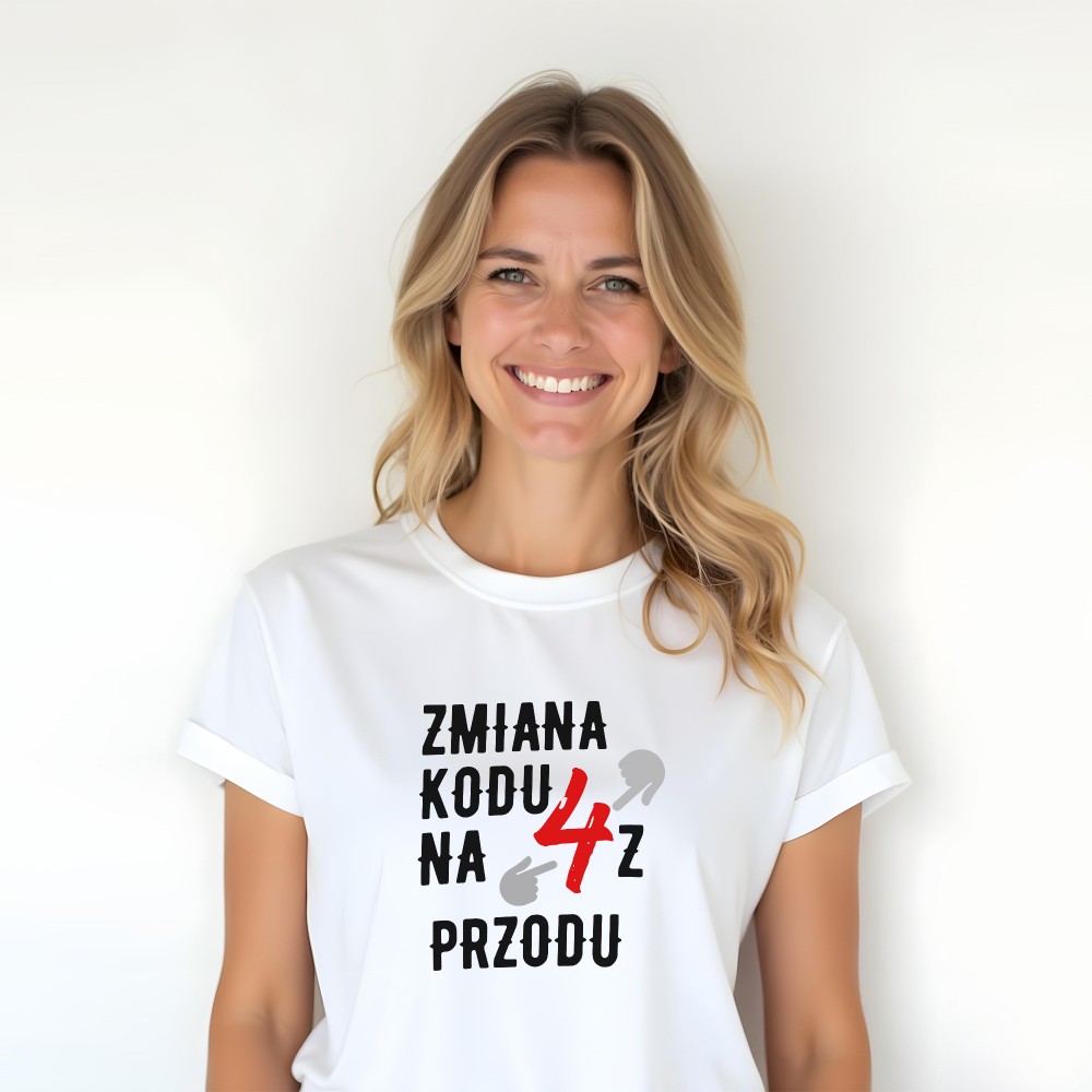 Koszulka z nadrukiem „Zmiana kodu na 4 z przodu”