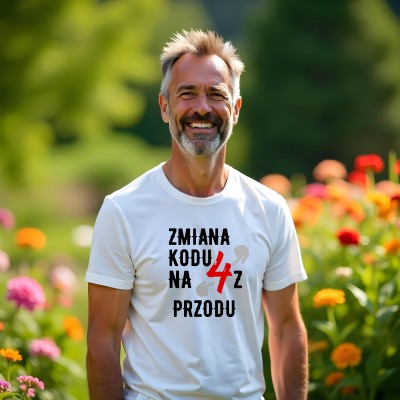 Koszulka z nadrukiem „Zmiana kodu na 4 z przodu”