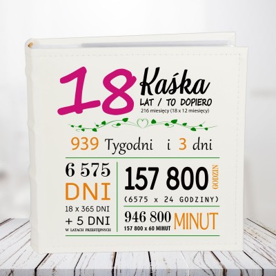 Personalizowany album na 18. urodziny – z imieniem i liczbą przeżytych chwil Personalizowany album na 18. urodziny – z imieniem i liczbą przeżytych chwil