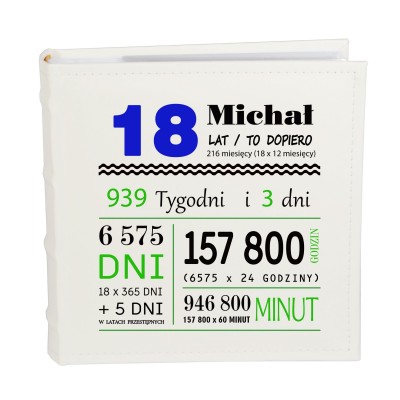 Personalizowany album na 18. urodziny dla chłopaka – z imieniem i liczbą przeżytych chwil