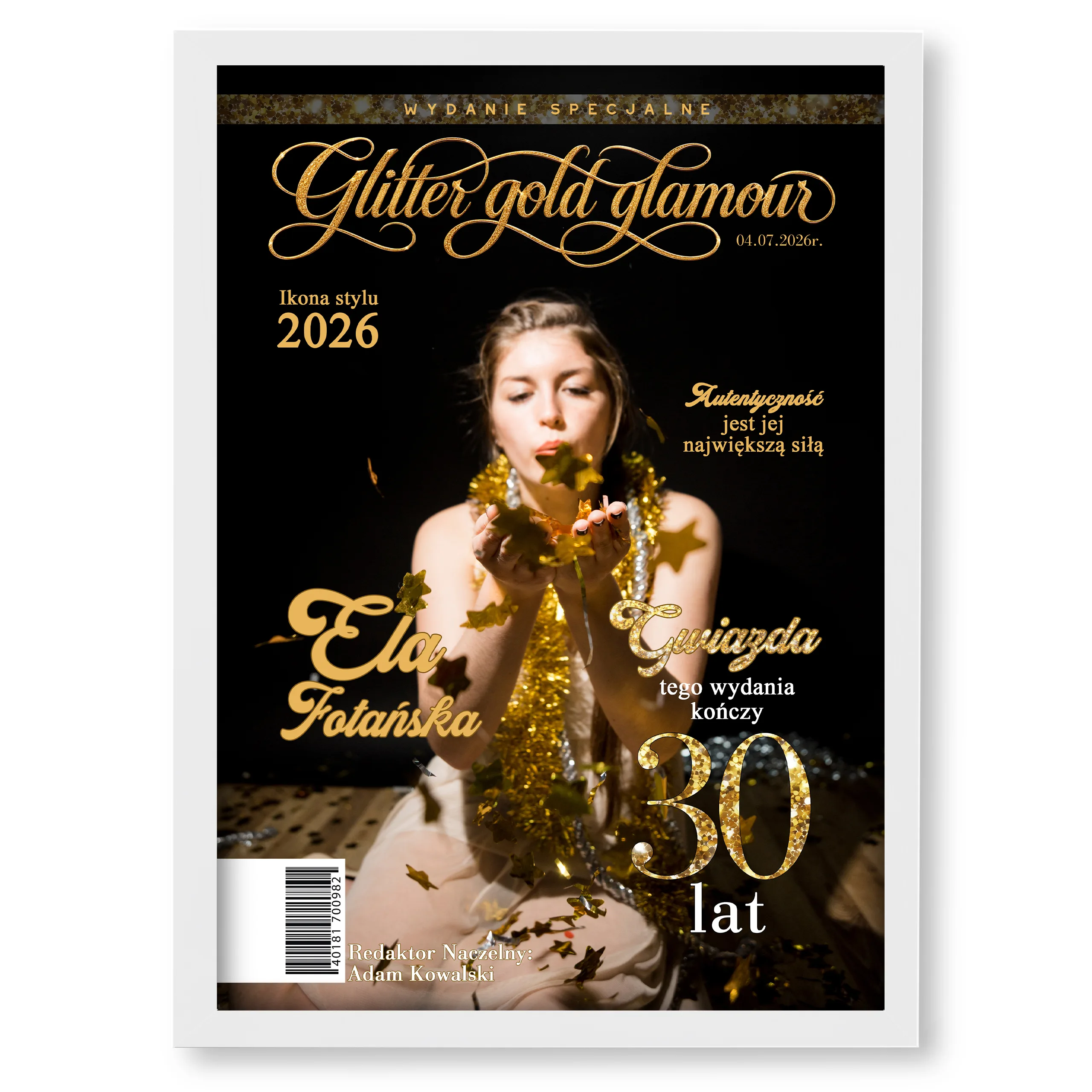 OKŁADKA GOLD GLITTER GLAMOUR z Twoim zdjęciem – okładka magazynu format A3 - obrazek 2