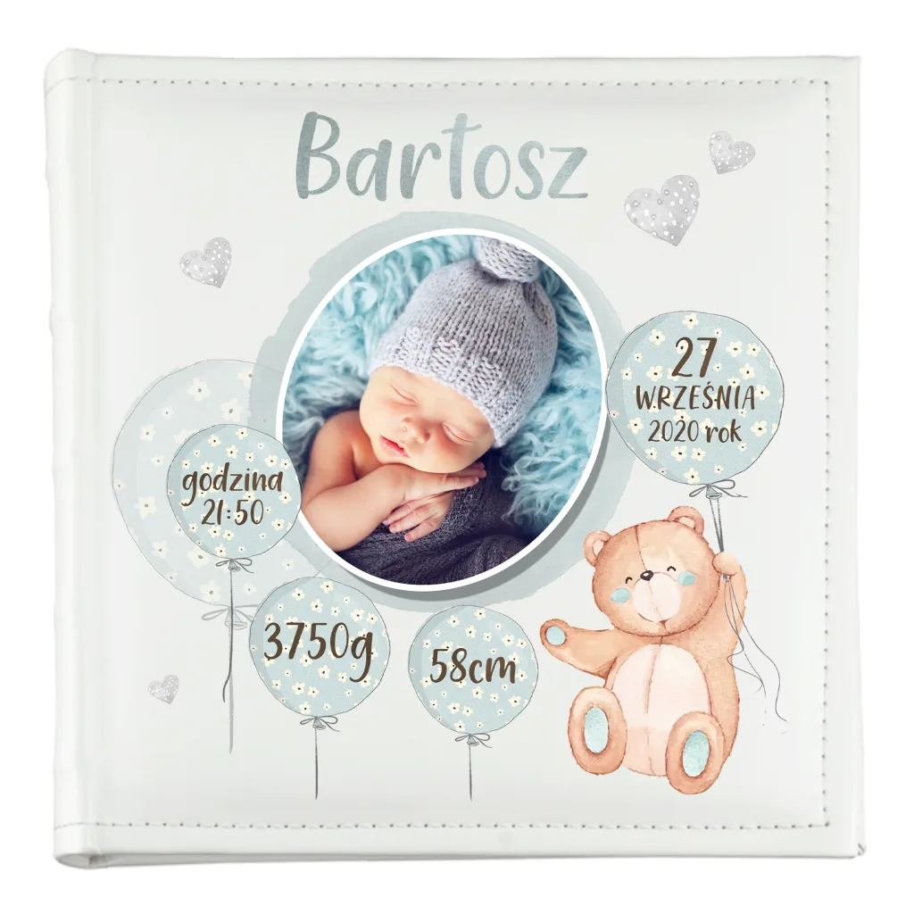 Personalizowany Album na Zdjęcia Dziecka 10x15 z Metryczką Narodzin i Zdjęciem