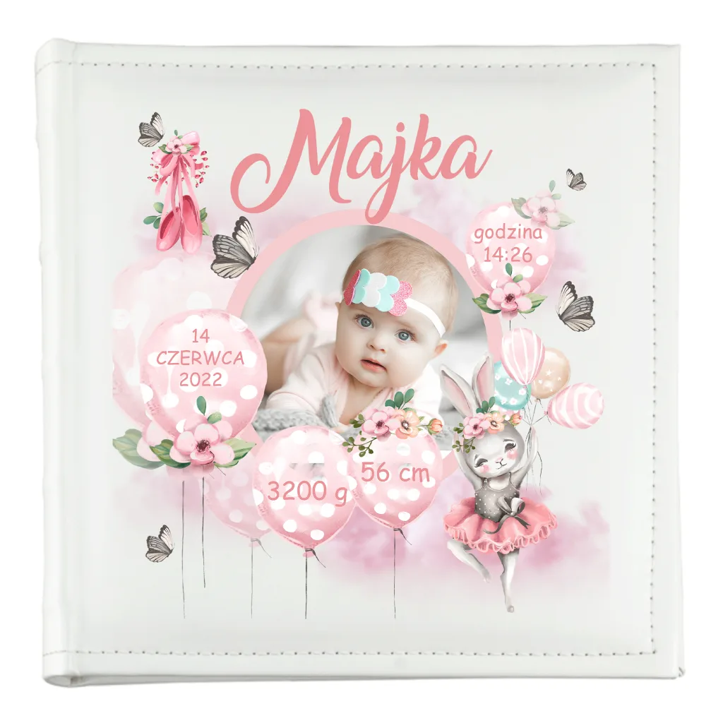 Personalizowany Album dla Dziewczynki ze Zdjęciem – Metryczka Narodzin 10x15 na 200 Zdjęć
