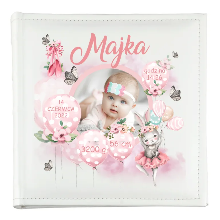 Personalizowany Album dla Dziewczynki ze Zdjęciem – Metryczka Narodzin 10x15 na 200 Zdjęć