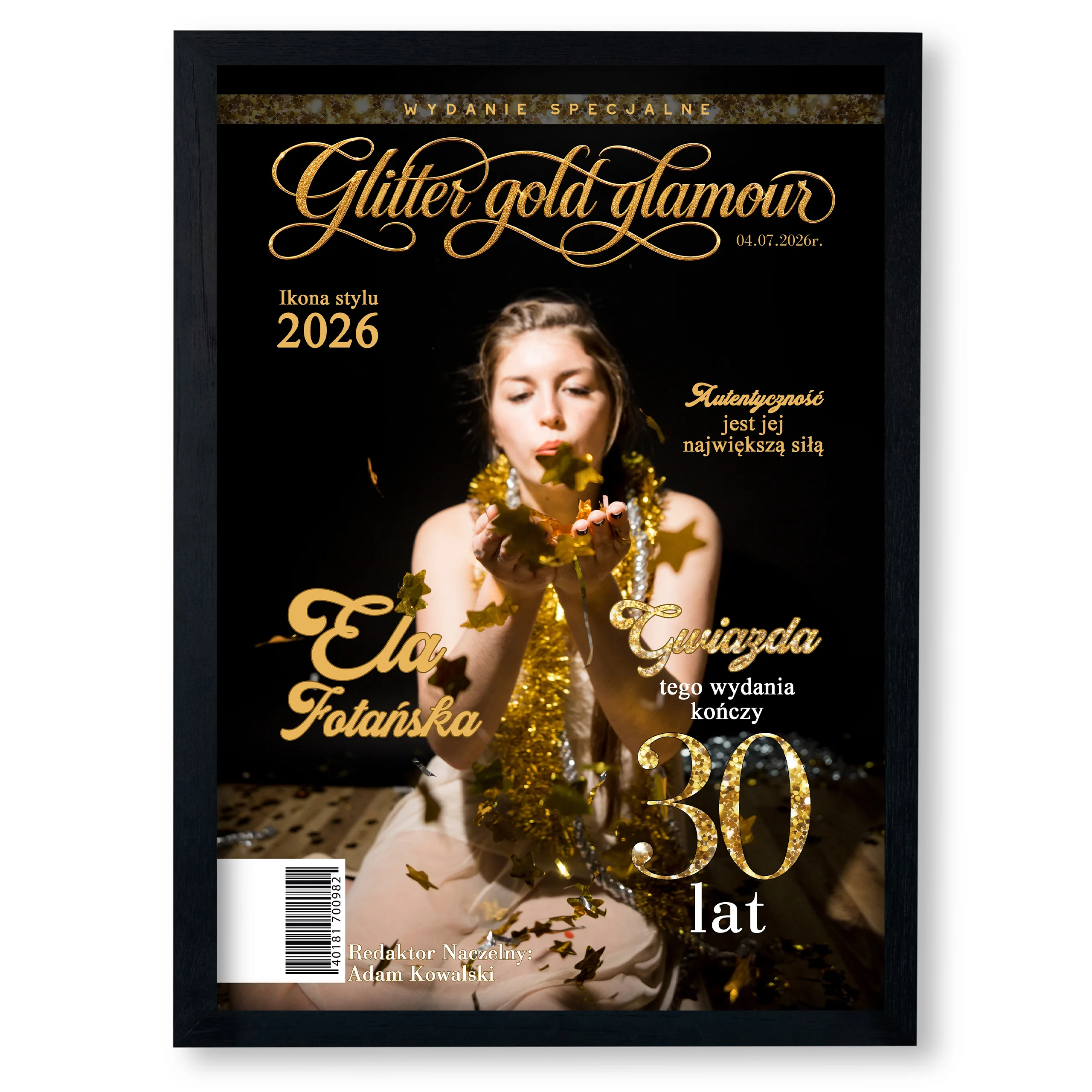 OKŁADKA GOLD GLITTER GLAMOUR z Twoim zdjęciem – okładka magazynu format A3