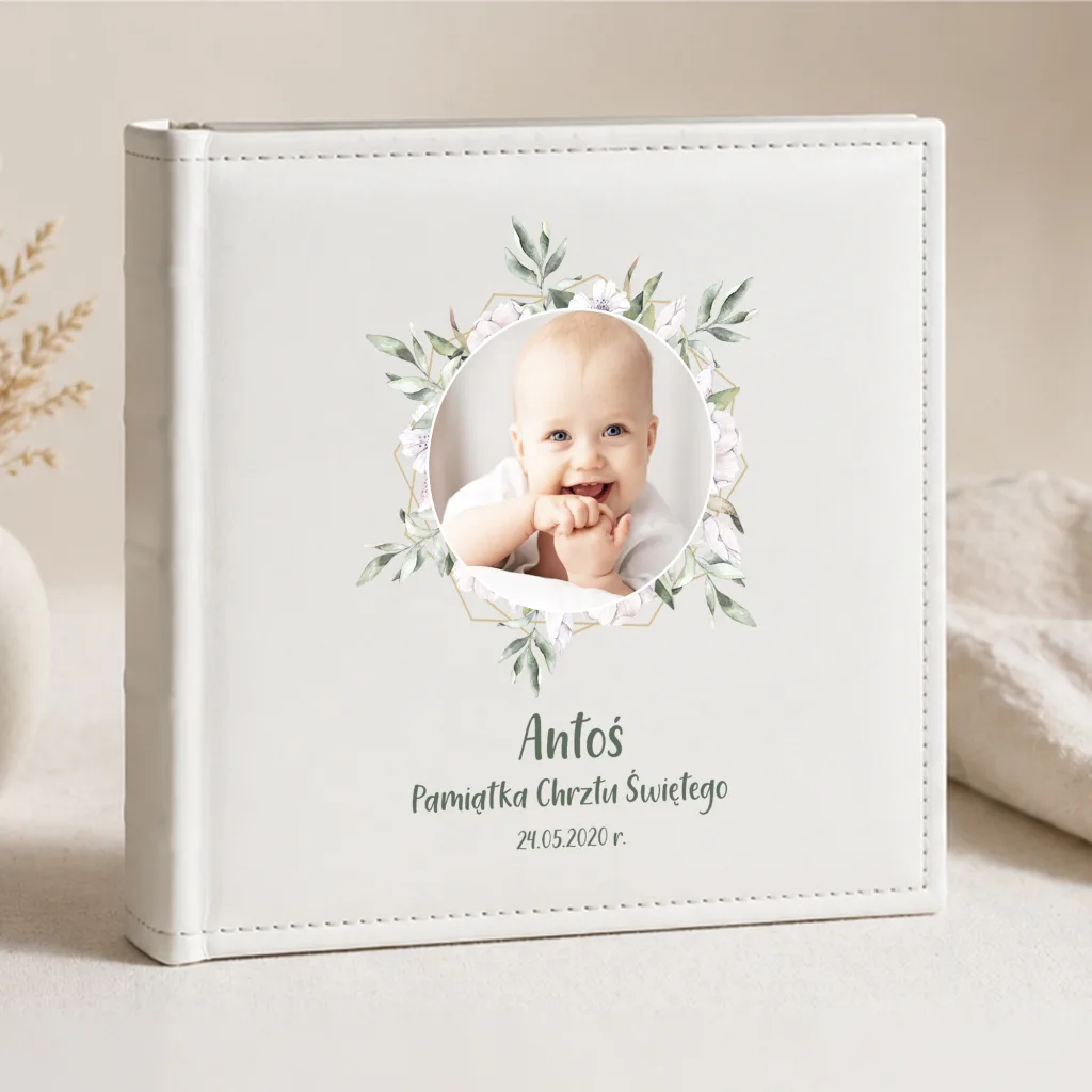 Personalizowany Album na Chrzest ze Zdjęciem, Imieniem i Datą – Pamiątka Chrztu Świętego