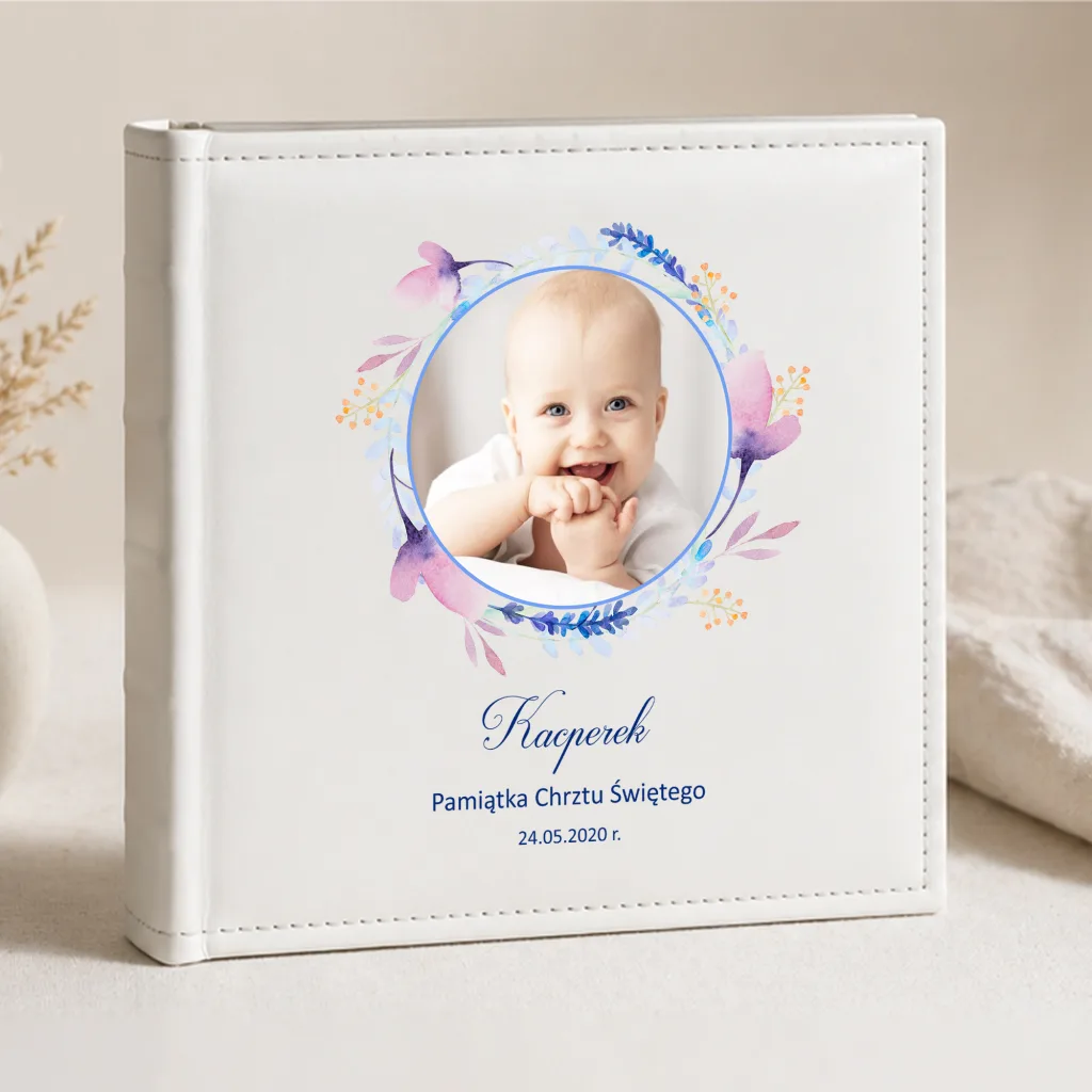 Personalizowany Album na Chrzest ze Zdjęciem, Imieniem i Datą – Pamiątka Chrztu Świętego