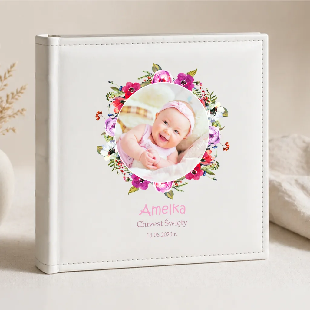Personalizowany Album na Chrzest ze Zdjęciem, Imieniem i Datą – Pamiątka Chrztu Świętego