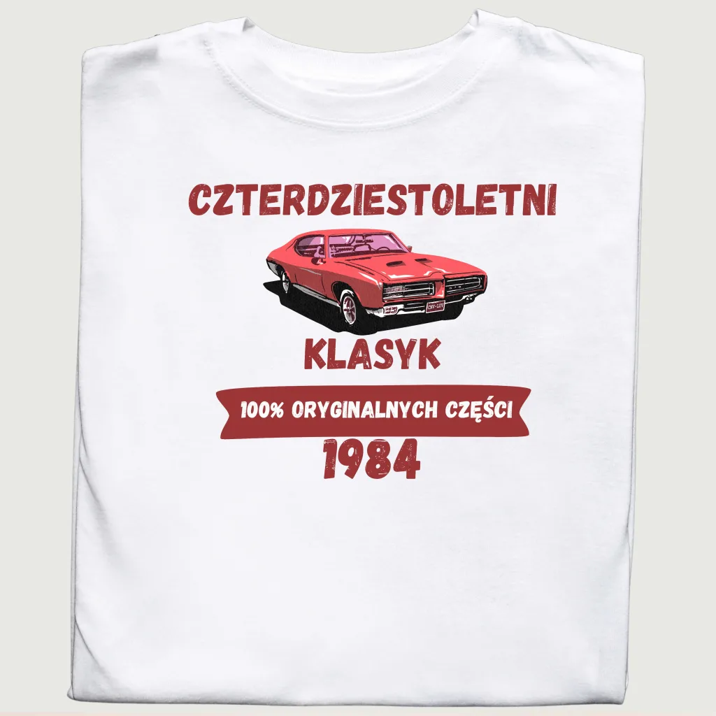Koszulka z nadrukiem 'Czterdziestoletni Klasyk'