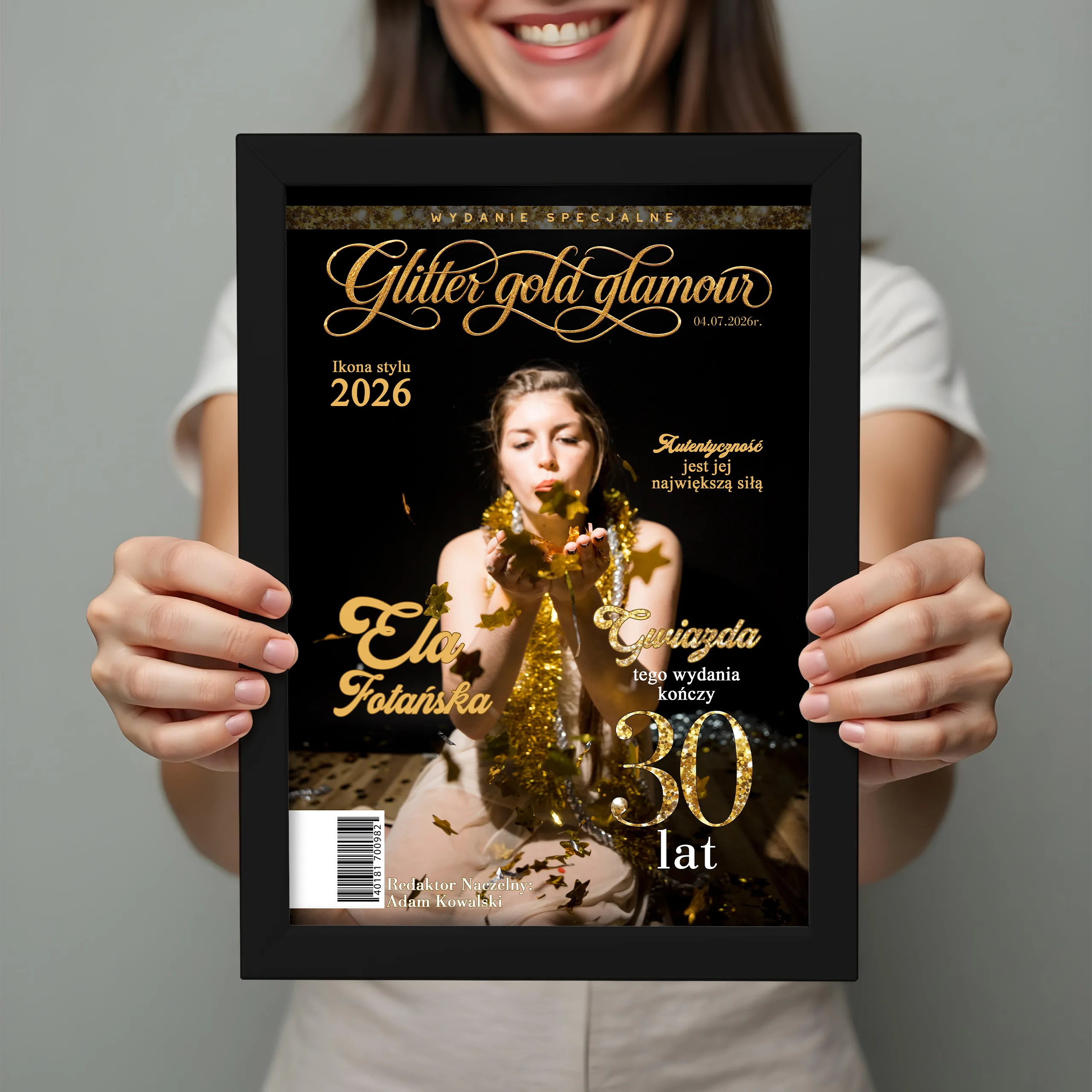 OKŁADKA GOLD GLITTER GLAMOUR z Twoim zdjęciem – okładka magazynu format A3 - obrazek 3