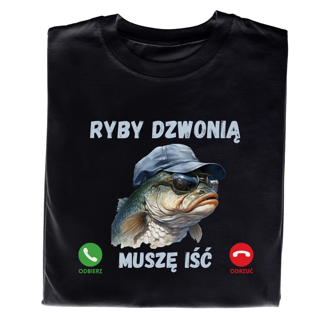 Koszulka Wędkarska „Ryby Dzwonią, Muszę Iść” – Prezent dla Wędkarza