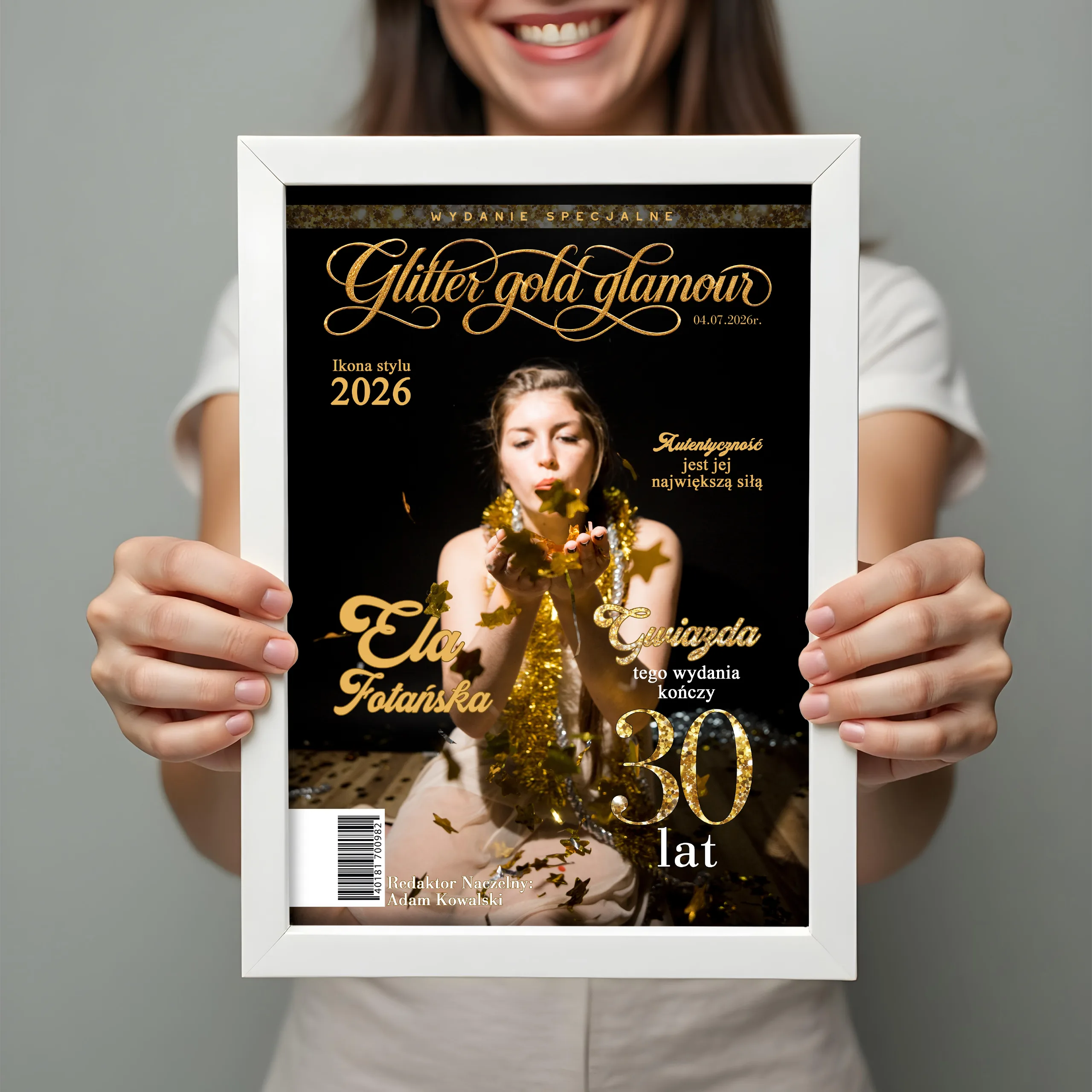 OKŁADKA GOLD GLITTER GLAMOUR z Twoim zdjęciem – okładka magazynu format A3 - obrazek 5
