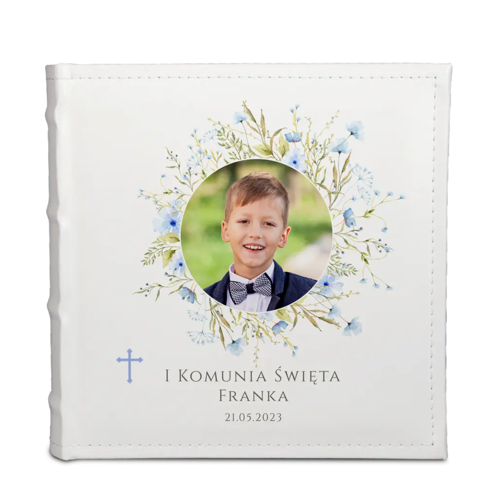 Pamiątka Pierwszej Komunii Świętej – album ze zdjęciem, imieniem i datą