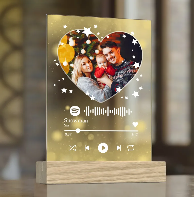 Świąteczna Statuetka Spotify ze Zdjęciem i Kodem do Piosenki – Magia Muzyki w Eleganckiej Formie