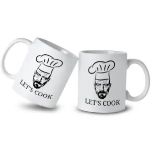 Kubek „LET’S COOK” z grafiką kucharza – idealny prezent dla fana gotowania lub seriali