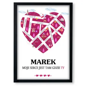 Personalizowany plakat Serce – „Moje serce tam, gdzie Ty”