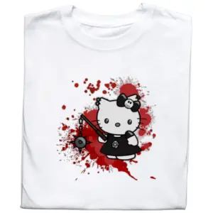 Koszulka z Nadrukiem Goth | Gotycka Hello Kitty w Mrocznym Stylu