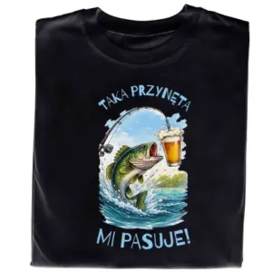 Koszulka z nadrukiem „Piwo – taka przynęta mi pasuje” – śmieszny prezent dla wędkarza
