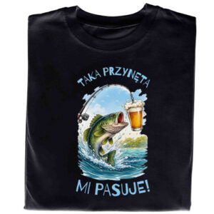 Koszulka z nadrukiem „Piwo – taka przynęta mi pasuje” – śmieszny prezent dla wędkarza