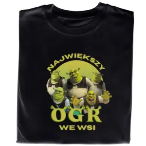 Koszulka z nadrukiem „Shrek – największy ogr we wsi” – śmieszny prezent