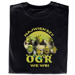 Koszulka z nadrukiem „Shrek – największy ogr we wsi” – śmieszny prezent