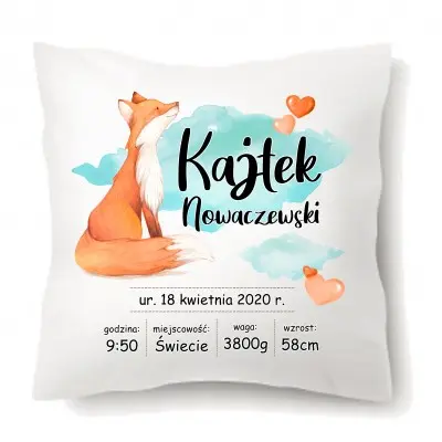 Poduszka metryczka lisek