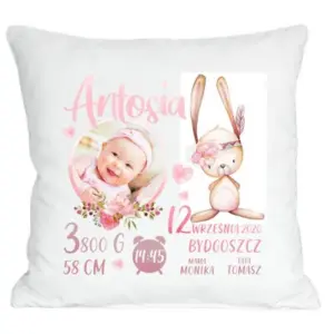 PODUSZKA ZE ZDJĘCIEM METRYCZKA CHRZEST URODZINY