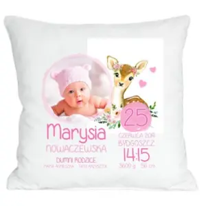 PODUSZKA ZE ZDJĘCIEM METRYCZKA CHRZEST URODZINY